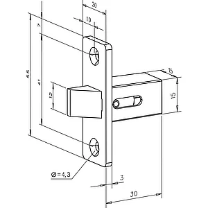 Fallenschloss 802 fix, Stulp 55 x 20 x 3 mm, grau lackiert