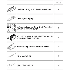 HAWA Junior 100/Z Beschlagset Holz Laufschiene L=2500 mm silber eloxiert