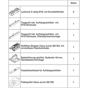 HAWA Junior 100/B-Pocket Beschlagset Holz SoftStop Federpuffer (30250)