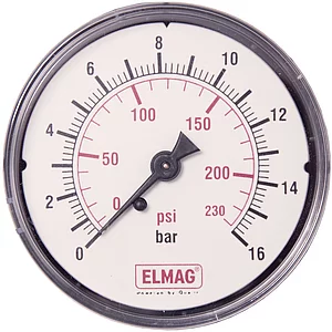 ELMAG Druckluft Manometer 63 mm 0 - 16 bar mit Außengewinde hinten 1/4"