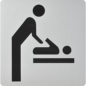 WC Symbol Wickelraum selbstklebend, 100 x 100 mm, Kunststoff alufarbig