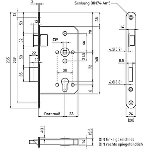 BMH Fluchttürschloss 6013 1-flg. Funktion E/EN 1125, links, Edelstahl Stulp 20