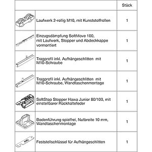 HAWA Junior 100/B-Pocket Beschlagset Holz SoftStop/SoftMove (30253)