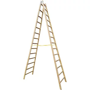 JUST Holz Stehleiter Sprossen=14 Länge=4,36 m mit Gurt