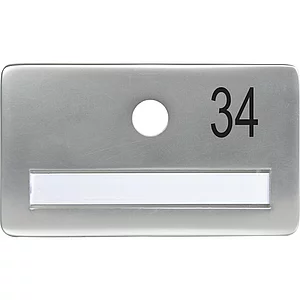 SOLIDO Namensschild ohne Spion, Bohrung ø 14, Alu silber eloxiert, Gravur Nr. 34