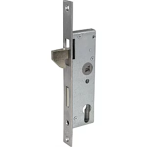 Schiebetürschloss m. Hakenfalle u. Riegel, PZW, DM 35, VK 8,5 mm,eckig,Edelstahl