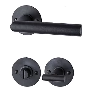 HALCÖ Drückergarnitur DAVOS - auf runder Rosette WC, TS-50, Schwarzstahl