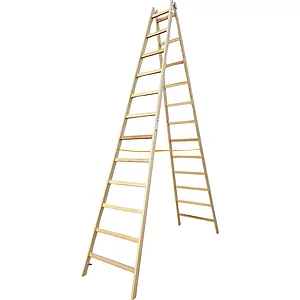 JUST Holz Stehleiter Sprossen=12 Länge=3,76 m mit Gurt