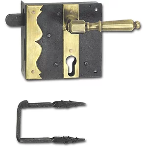 Rustikales Schlossset Newcastle BB,rechts,DM75,Eisen verzinkt geschwärzt/Messing