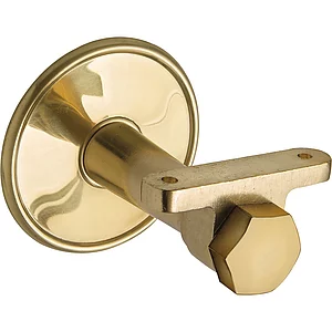 Handlaufträger mit Winkel, Rosetten. ø 70 mm, Wandabstand 65 mm, Messing poliert