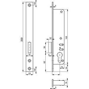 ROTO Rohrrahmenschloss Flachstulp m. Riegel 877, DM 25, verzinkt silberfärbig