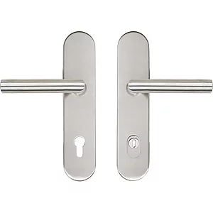 SH-Drückergarnitur GEHRUNG - auf Schild PZ88, mit Kzs., Edelstahl, RC2