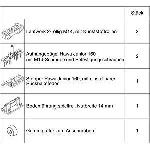 HAWA Junior 160/A Beschlagset Holz ohne Laufschiene