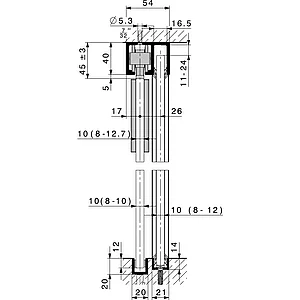 HAWA Junior 80/GP Laufschienenset Festverglasung L=6000 mm Alu silber eloxiert