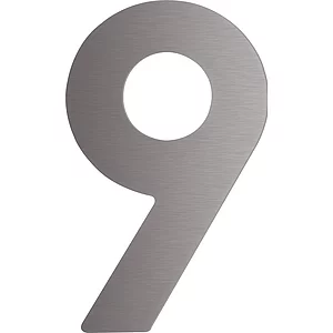 Hausnummer 9 - Höhe 120 mm, mit 2 Gewindenocken M5, Edelstahl