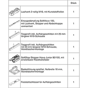 HAWA Junior 100/B-Pocket Beschlagset Holz SoftStop/SoftMove +20 mm (30264)