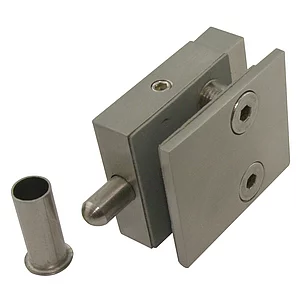 SOLIDO Glas-Feststellriegel unten, mit Bodenbuchse; Gegenplatte 50 mm, Edelstahl