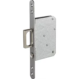 Schiebetürschloss mit Stirnziehgriff 117 x 75 x 15,5 mm, rund, Edelstahl