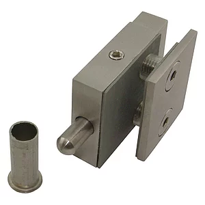 SOLIDO Glas-Feststellriegel oben, mit Bodenbuchse; Gegenplatte 36 mm, Edelstahl