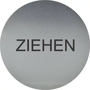 Hinweisschild ZIEHEN, Durchmesser 60 mm, Kunststoff Edelstahl-Effekt