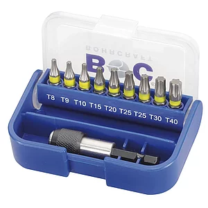 BOHRCRAFT Bit Satz Torx® mit Bithalter 10-teilig in Box farbliche Kennzeichnung