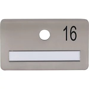 SOLIDO Namensschild ohne Spion, Bohrung ø 14, Edelstahl satiniert, Gravur Nr. 16