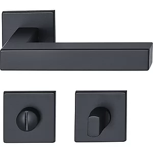 MARCHESI Drückergarnitur SQUARE auf Flachrosette WC, Edelstahl schwarz matt