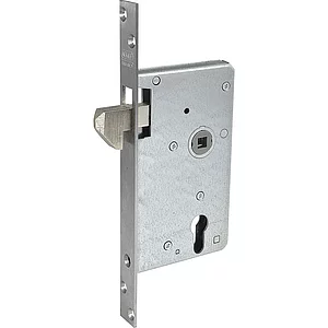 Schiebetürschloss mit Hakenriegel, PZW, DM 65, VK 9 mm, eckig, Edelstahl