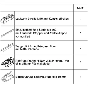 HAWA Junior 100/B Beschlagset Holz SoftStop SoftMove (30227)