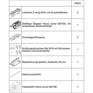 HAWA Junior 100/Z-Pocket Beschlagset Holz SoftStop Federpuffer (30239)