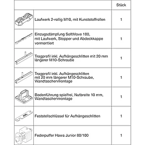 HAWA Junior 100/B-Pocket Beschlagset Holz SoftMove Federpuffer +20 mm (30265)