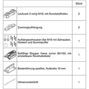 HAWA Junior 100/Z Beschlagset Holz ohne Laufschiene