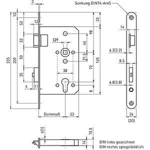 BMH Fluchttürschloss 6113 2-flg. Funktion E/EN 1125, rechts, Edelstahl