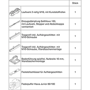 HAWA Junior 100/B-Pocket Beschlagset Holz SoftMove/Federpuffer (30254)