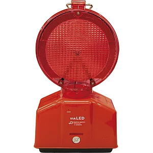 LED-Baustellenleuchte rot/transparente Linse mit Blink- oder Dauerlicht