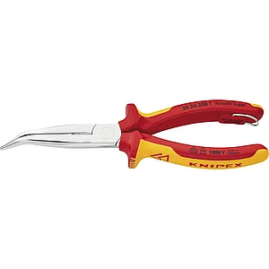 KNIPEX Flachrundzange mit Schneide, gebogen, VDE 200 mm mit Befestigungsöse
