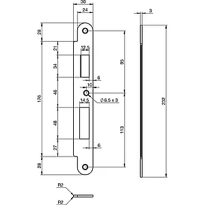 Schließblech EA 327 für Elektro-Mehrfachverriegelungsschlösser, 232x30x3 mm
