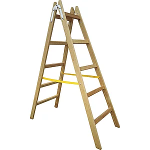 JUST Holz Stehleiter Sprossen=5 Länge=1,66 m mit Gurt