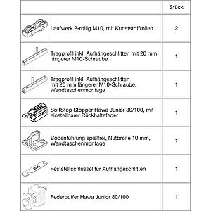 HAWA Junior 100/B-Pocket Beschlagset Holz SoftStop Federpuffer +20 mm (30261)