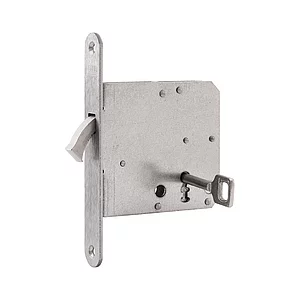 Schiebetürschloss m. vernickeltem Bogenriegel, BB, DM 65, Stulp rund, Edelstahl