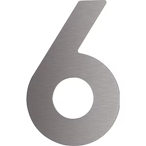 Hausnummer 6 - Höhe 120 mm, mit 2 Gewindenocken M5, Edelstahl