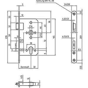BMH Fluchttürschloss 1113 PZW, 2-flg. Funktion E/EN 179, rechts, DM65, Edelstahl