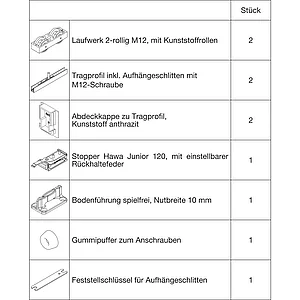 HAWA Junior 120/B Beschlagset Holz ohne Laufschiene