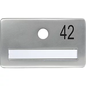 SOLIDO Namensschild ohne Spion, Bohrung ø 14, Alu silber eloxiert, Gravur Nr. 42