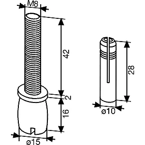 DORMA-Glas Zapfen PT 25, ø 15 mm, m. Dübel, Stahl verzinkt (01.115)