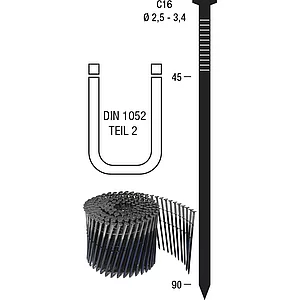 Nagelrollen C16 3,1 x 90 mm HGA verzinkt Drahtgebunden 16 Grad