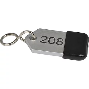 Hotelschlüsselanhänger mit Gummi, Höhe 50 mm, Gravur 1-9999, silber eloxiert
