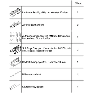 HAWA Junior 100/Z Beschlagset Holz SoftStop Laufschiene L=2200 mm silber