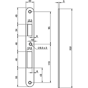 Schließblech EA 325 für Elektro-Mehrfachverriegelungsschlösser, 232x24x3 mm