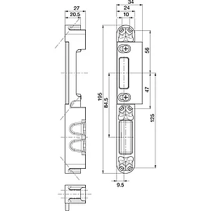GU Lappenschließblech für Secury zum Einfräsen, 195 x 24 x 27 mm, verstellbar